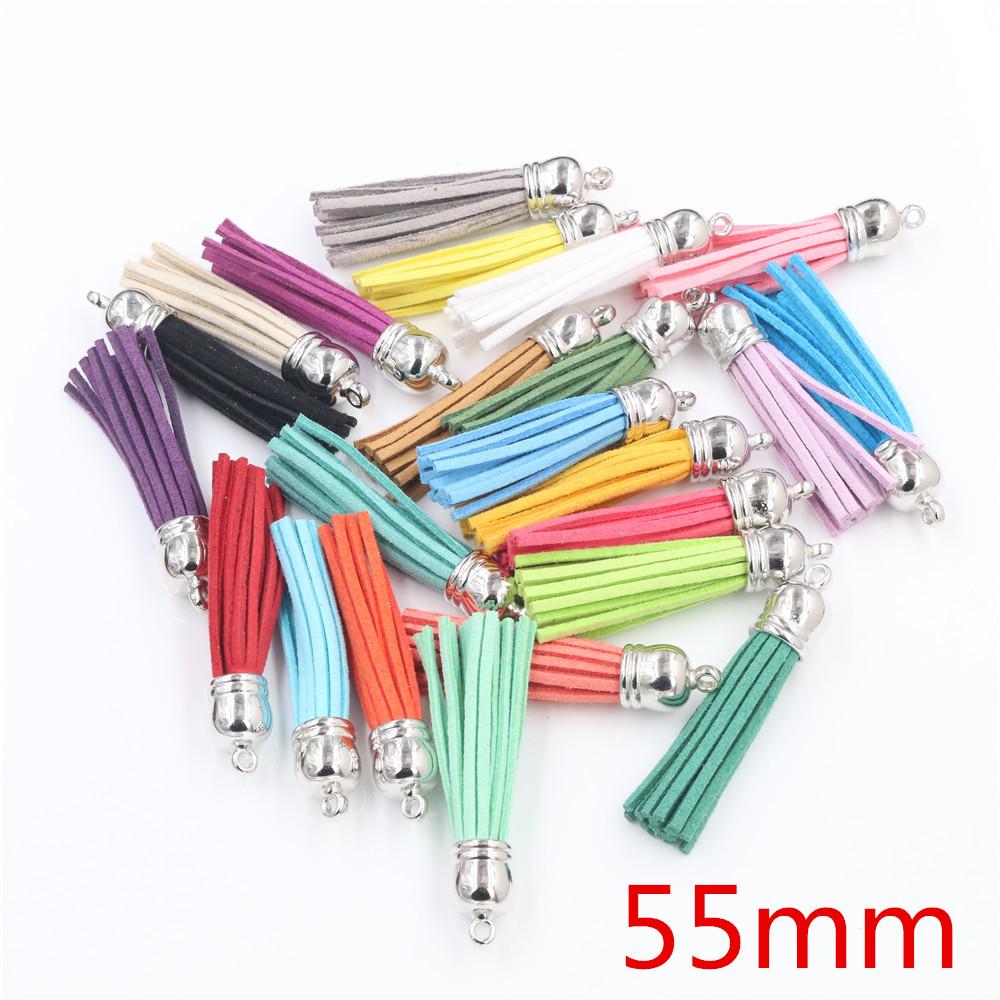 10pcs 38mm 55mm length Suede Tassel For Keychain Cellphone Straps Jewelry Charms, Leather Tassels With Silver Plated Gold Caps