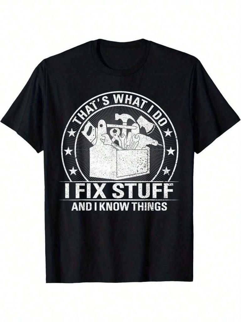 Unisex's I Fix Stuff And I Know Things T-Shirt - Humorous Vintage Black Tee With Tool Graphics