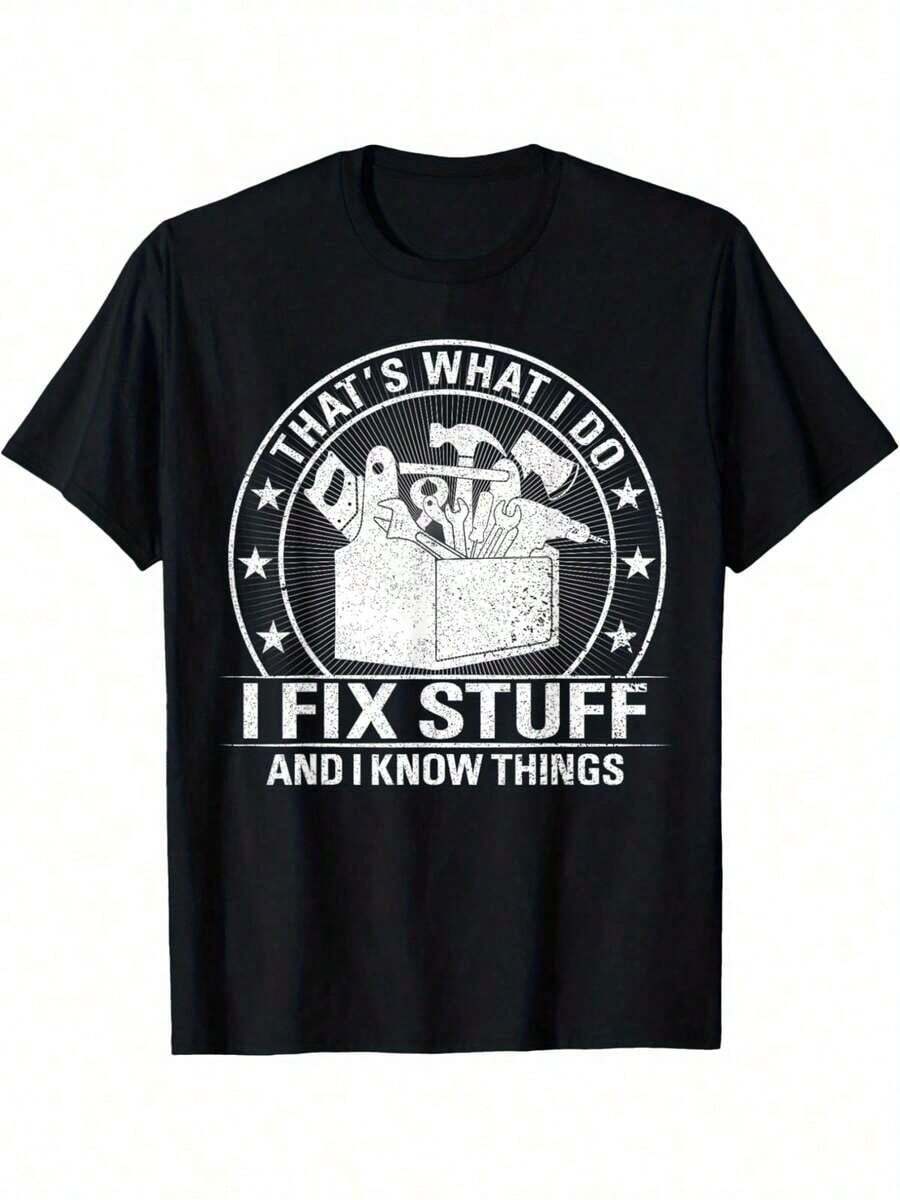 

Unisex s I Fix Stuff And I Know Things T-Shirt - Humorous Vintage Black Tee With Tool Graphics XXXL