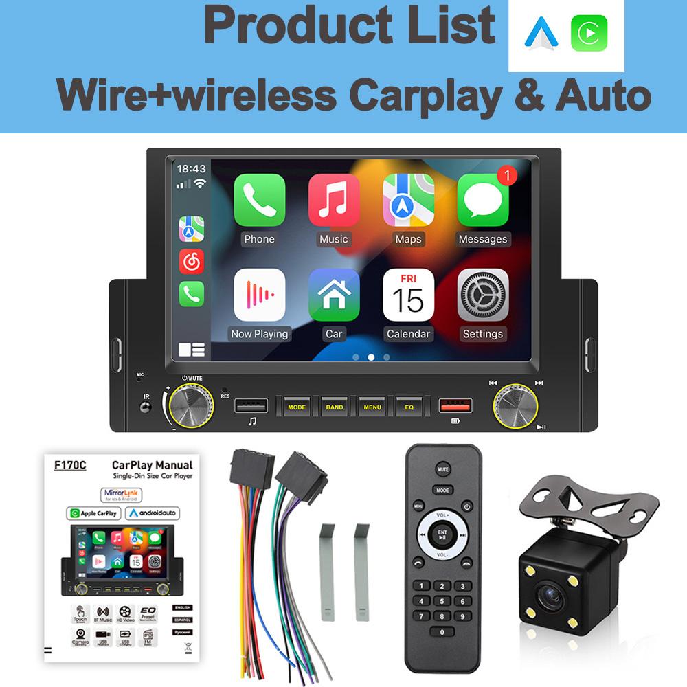 6.2 Inch 1Din Wire&Wireless CarPlay Android Auto Screen Radio Car Stereo BT MP5 Car Play 2USB Audio System Car Accessories