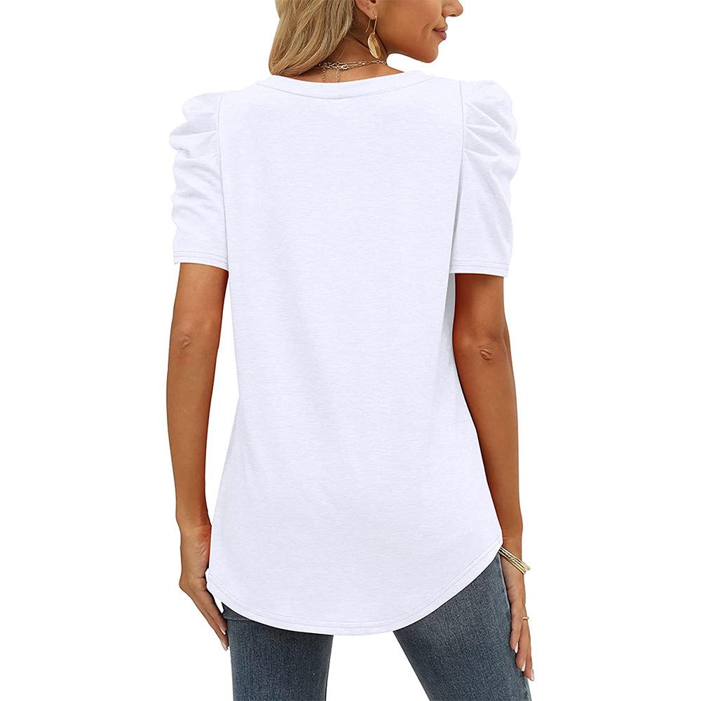 2024 European & American Style Ruched Patchwork V-Neck Short-Sleeve Women's T-Shirt