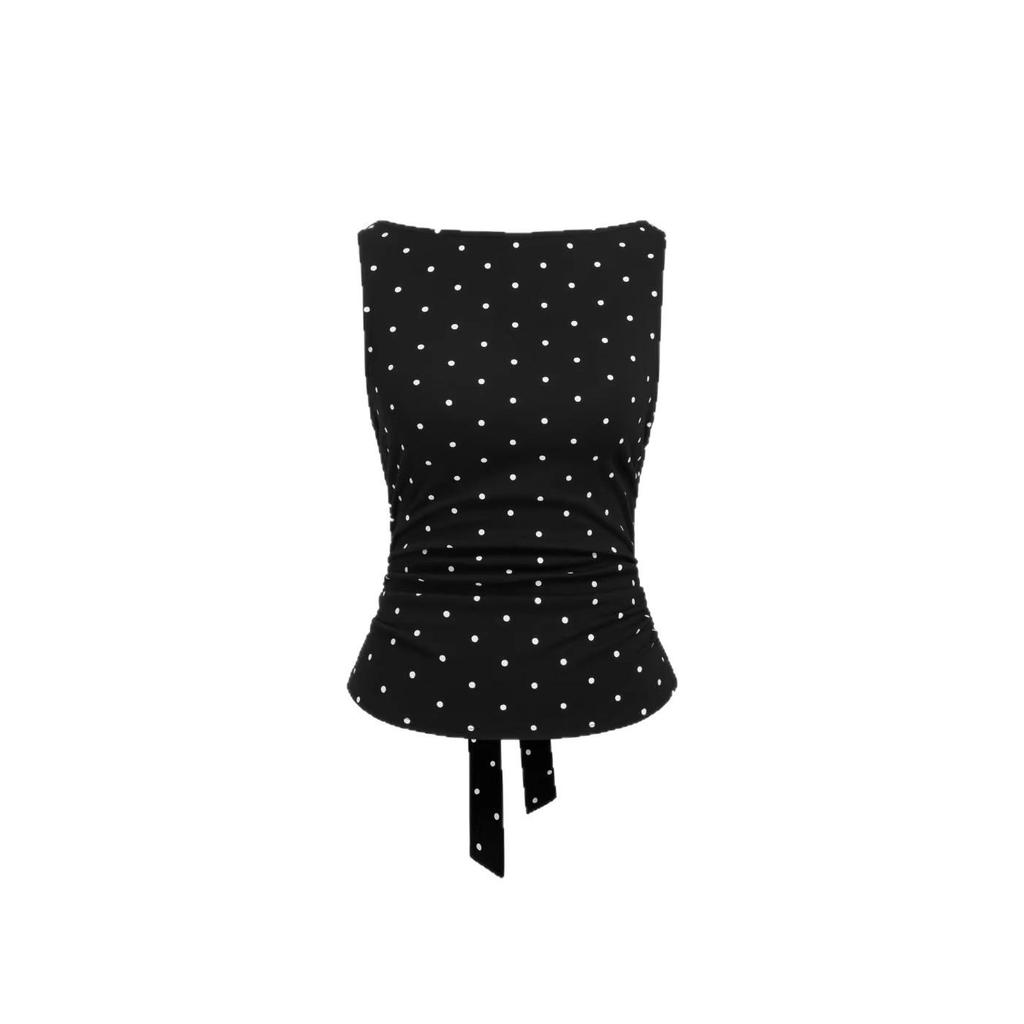 Retro Korean Polka Dot Backless Tank Top – Summer Style Slimming Sleeveless Strappy Top for Women
