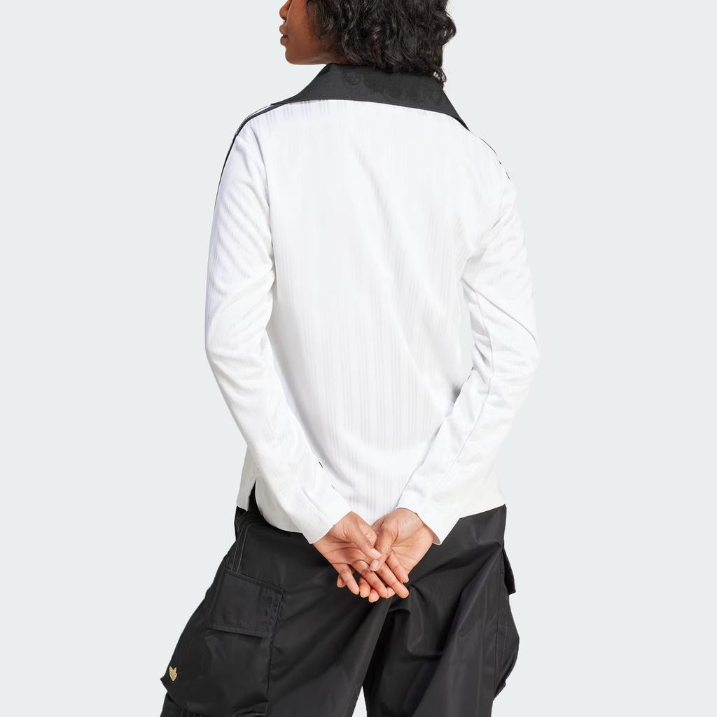 Adidas Originals Adicolor Football Jacquard Logo Stripe Long Sleeve Polo Shirt Women Tops White JD2605