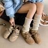 Krazing Pot Cow Skin Fur Plush Spring Autumn Summer Sneakers Flat Platform Lace Up Keep Warm Women Comfortable Casual Shoes