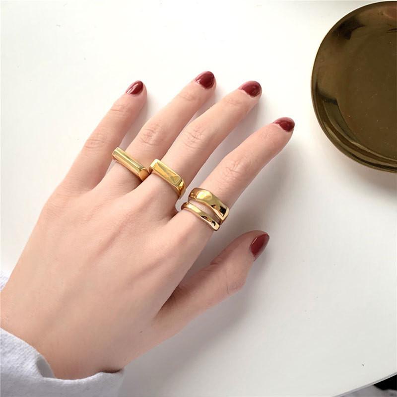 S925 Sterling Silver Minimalist Geometric Rectangle Open Ring For Women Elegant Fashion Jewelry