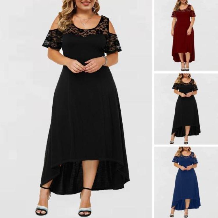 Fashion Maxi Dress High Waist Irregular Hem Openwork Trendy for Spring Autumn Work Wear