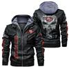 Euro size team leather jacket fake two-piece hat man removable PU locomotive print leather jacket