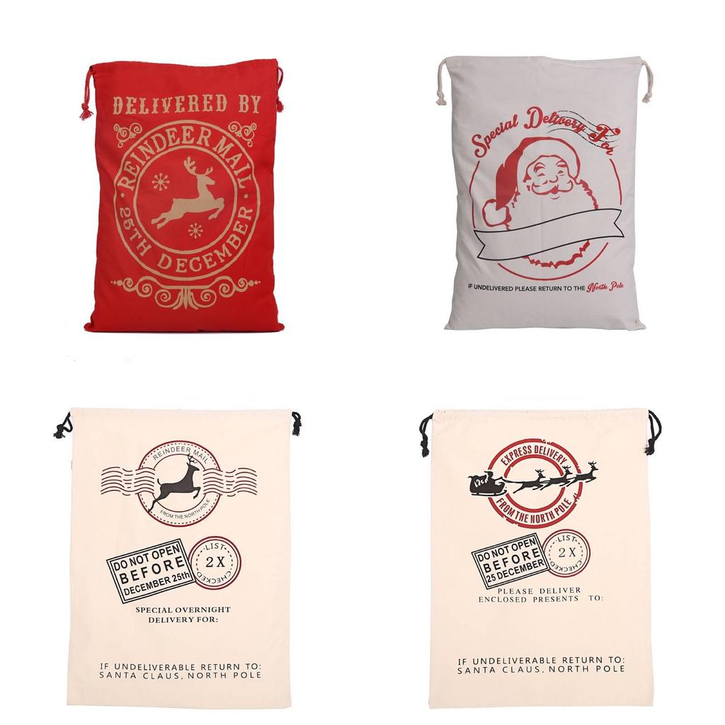 Christmas Canvas Gift Bag With Drawstring Closure For Holiday Packaging