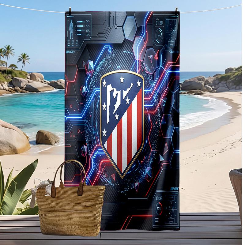 Toalla de Playa Estampada del Atlético de Madrid Secado Rápido Suave Portátil Grande Rectangular Manta de Playa para Viajes Piscina