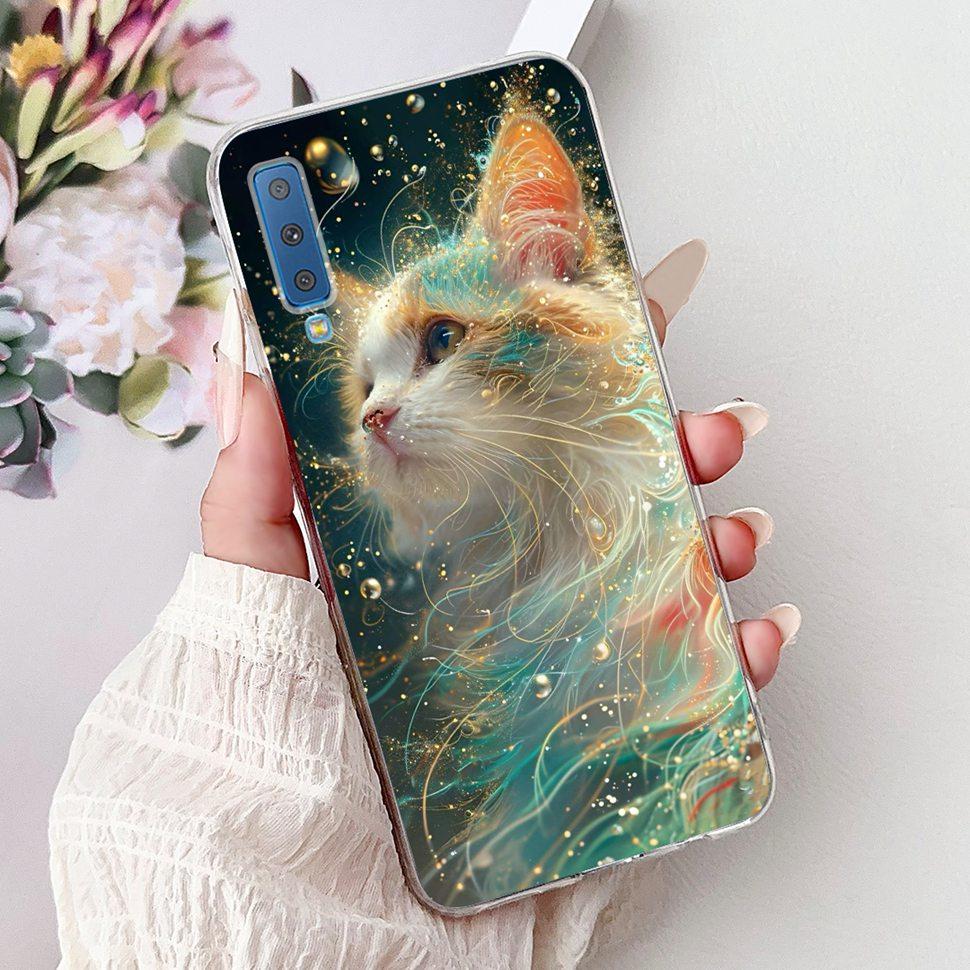 Για Samsung Galaxy A7 (2018) Θήκη Χαριτωμένη Γάτα Μόδα Ζωγραφισμένο Κάλυμμα Μαλακές Θήκες Σιλικόνης Για Samsung A7 A750F 2018 Fundas