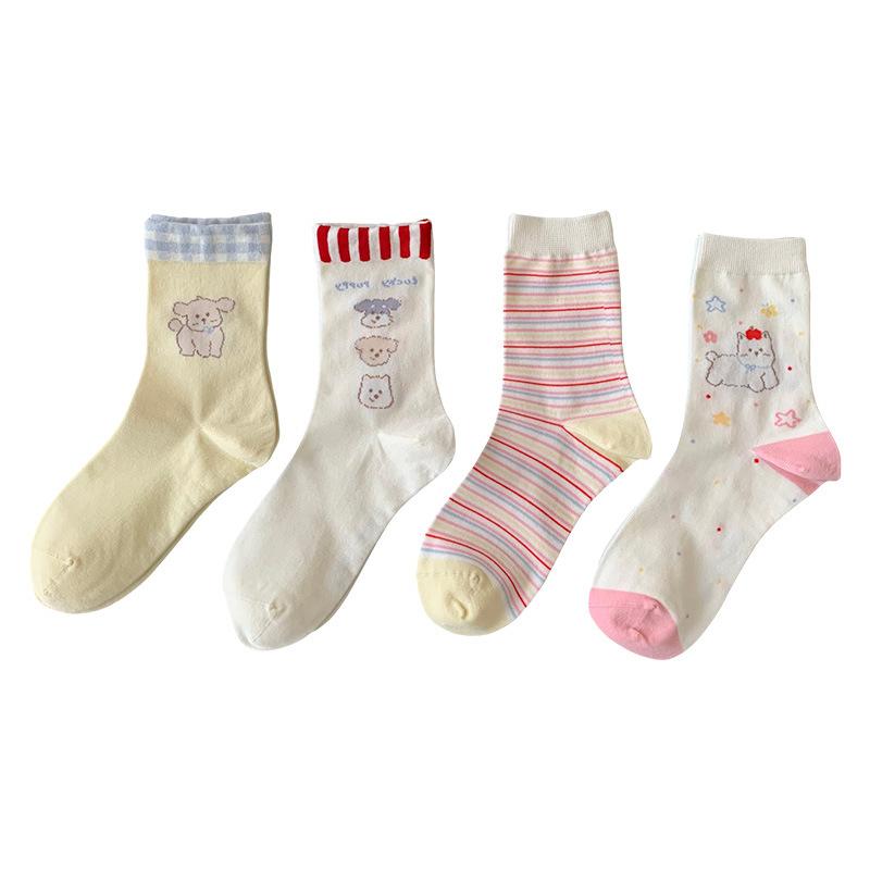 Cute Puppy-style Children's Summer Lightweight Cotton Socks, Mid-length Stockings, Cartoon-style Stockings, Boneless Pile-up Stockings