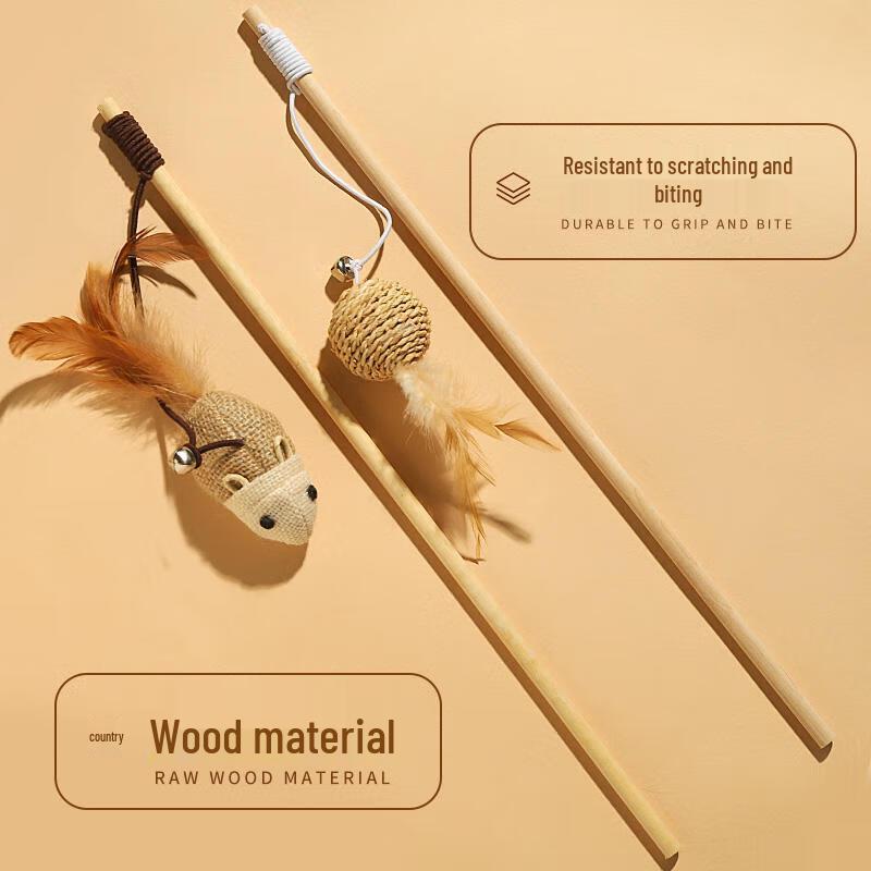 Hoopet Wooden Ball Cat Teaser Wand Toy