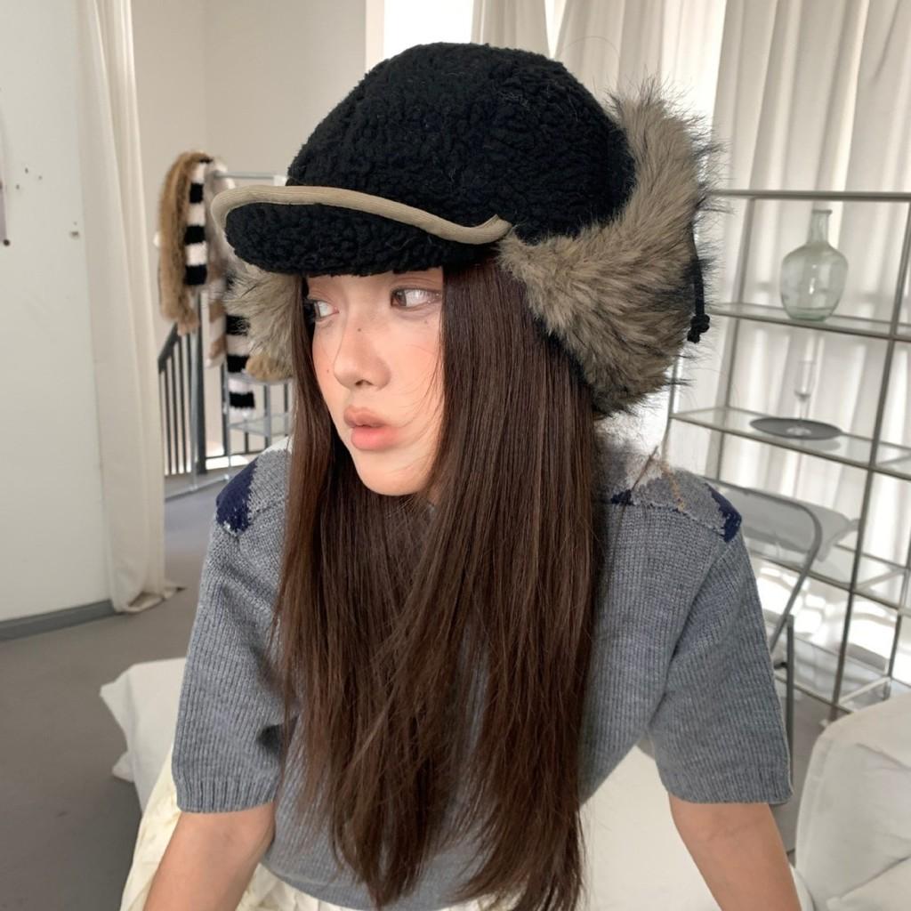 Snowy Winter Beanie Hat With Foldable Sheep Wool Earmuffs For Men And Women