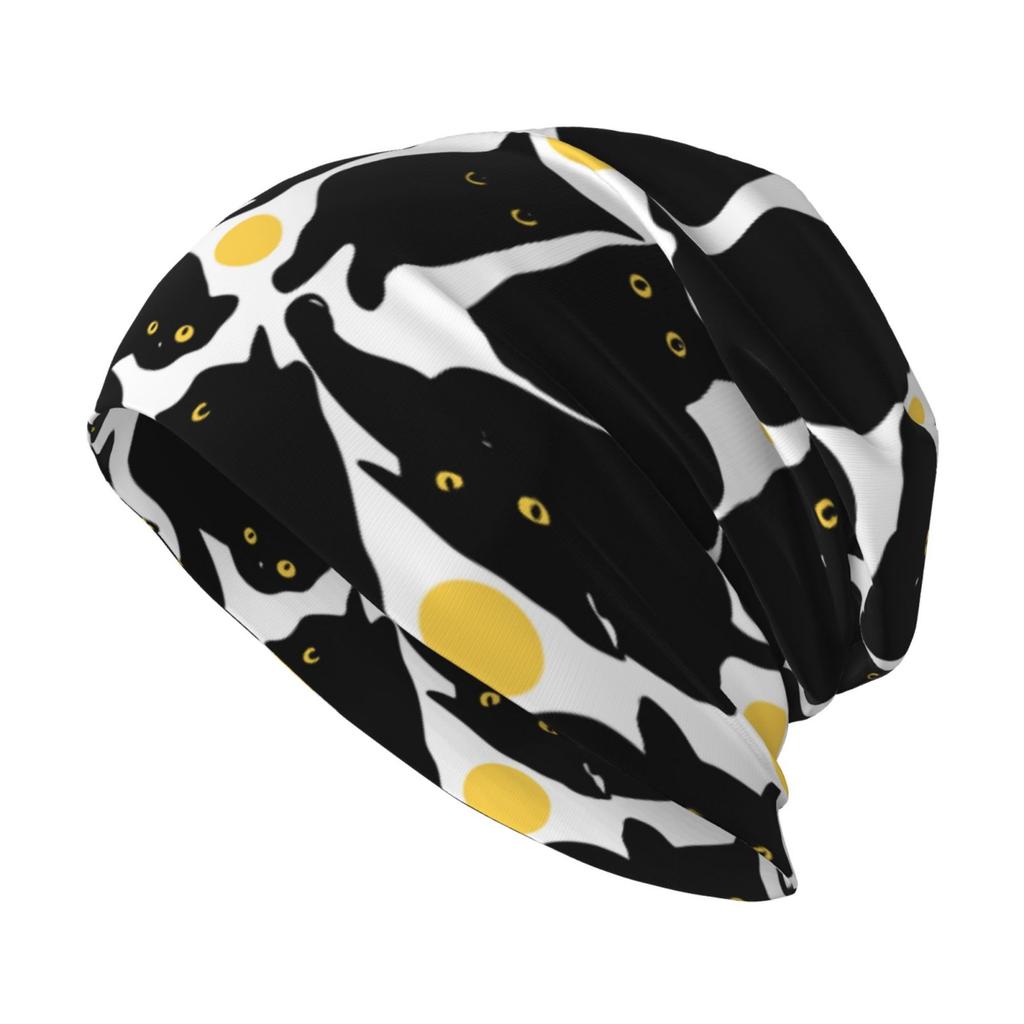 Cartoon Black Cat Warm Soft Knitted Hat Lightweight Casual Hat Type Loose Chemotherapy Hat Cancer Patient Headwear Gift