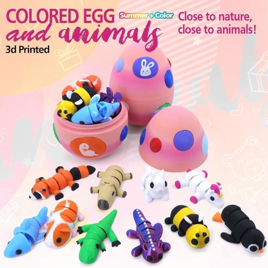 Dragon Egg with Mini Animals 3D Printed Articulated Animal Figurines Inside Egg Pocket Pet Fidget Toy for Kids Gift Easter Basket Stuffers