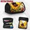 1pc Sunflower Bee Yellow Flip Pencil Case Suitable for School & Office - Double Layer Multi-Compartment Organizer with Zipped Closure, Pencil Holder &