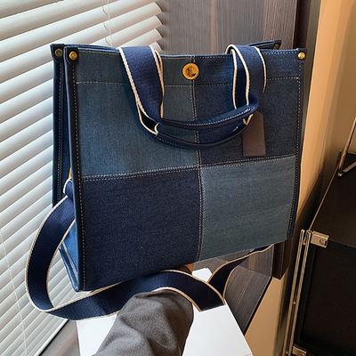 Denim Bag Women's New Casual Tote Bag Large-capacity Commuting Shoulder Messenger Bag Color Matching Handbag