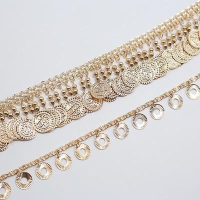 Gold Plated Metal Lace Ethnic Waist Chain for Belly Dance Skirt Pendant Ornament