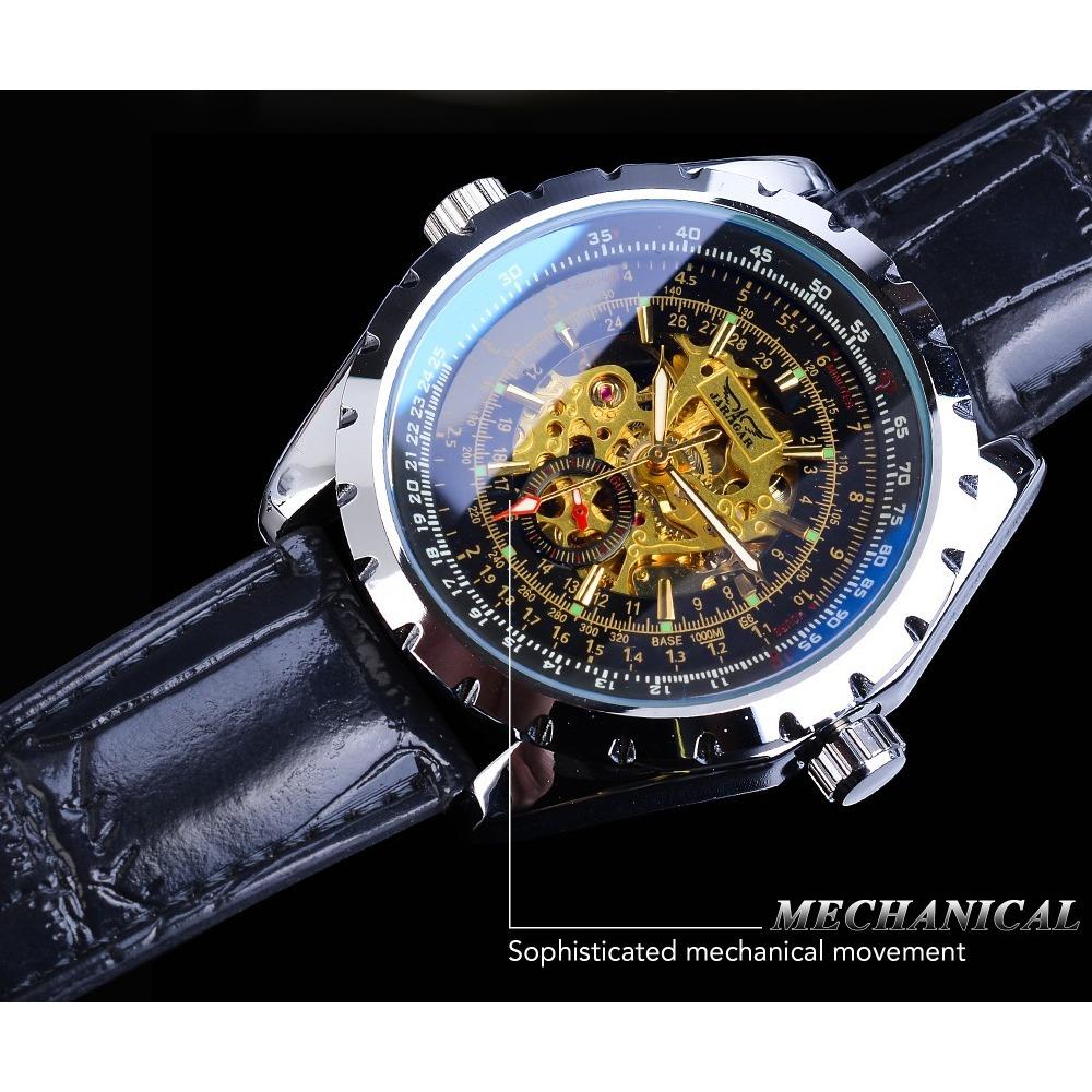 JARAGAR Men's Business Casual Blue Glass Hollowed-out Large Dial Automatic Mechanical Watch GMT1151-1