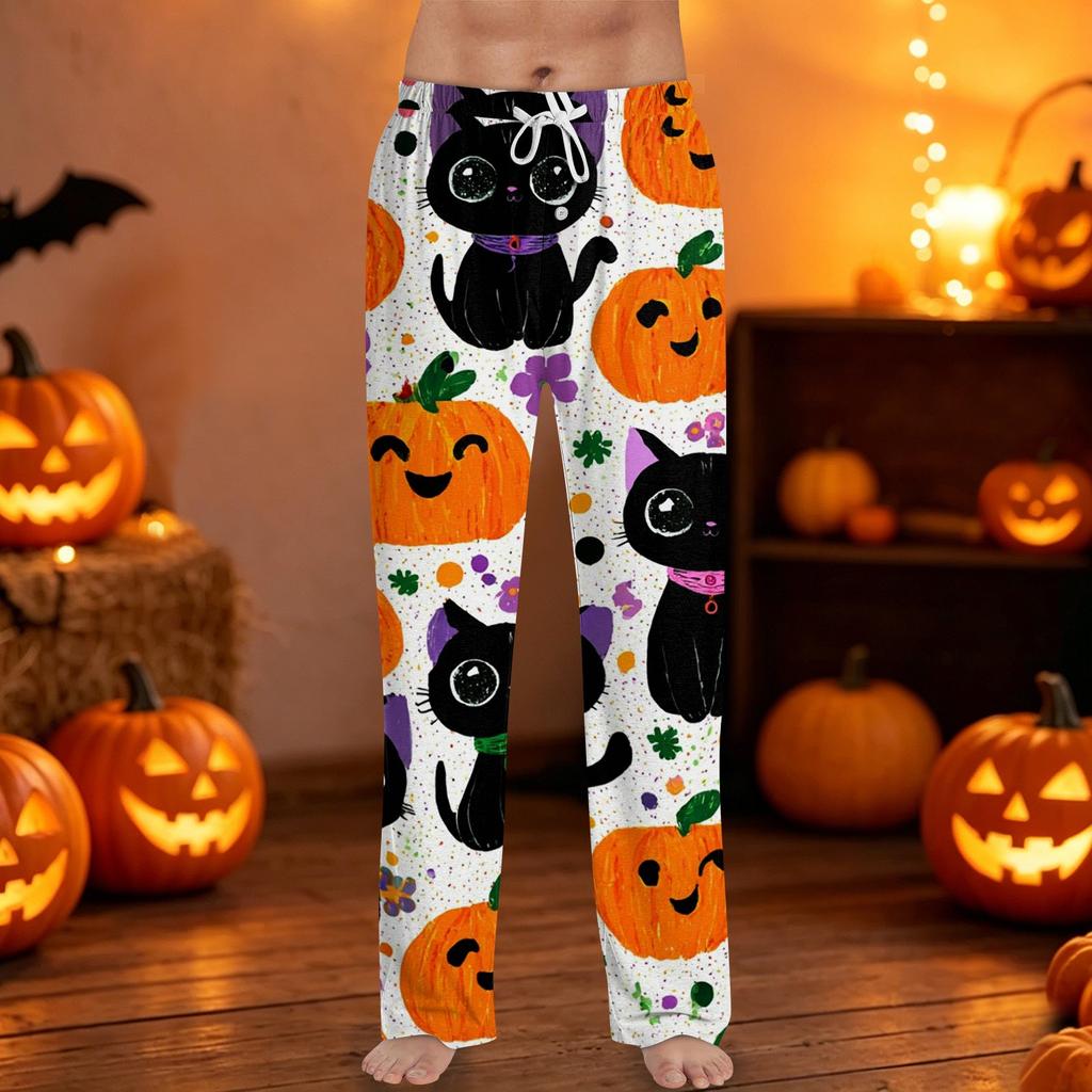Men's Halloween Print Drawstring Pants Casual Lounge Sleepwear Soft Comfortable Fit Lightweight Fabric