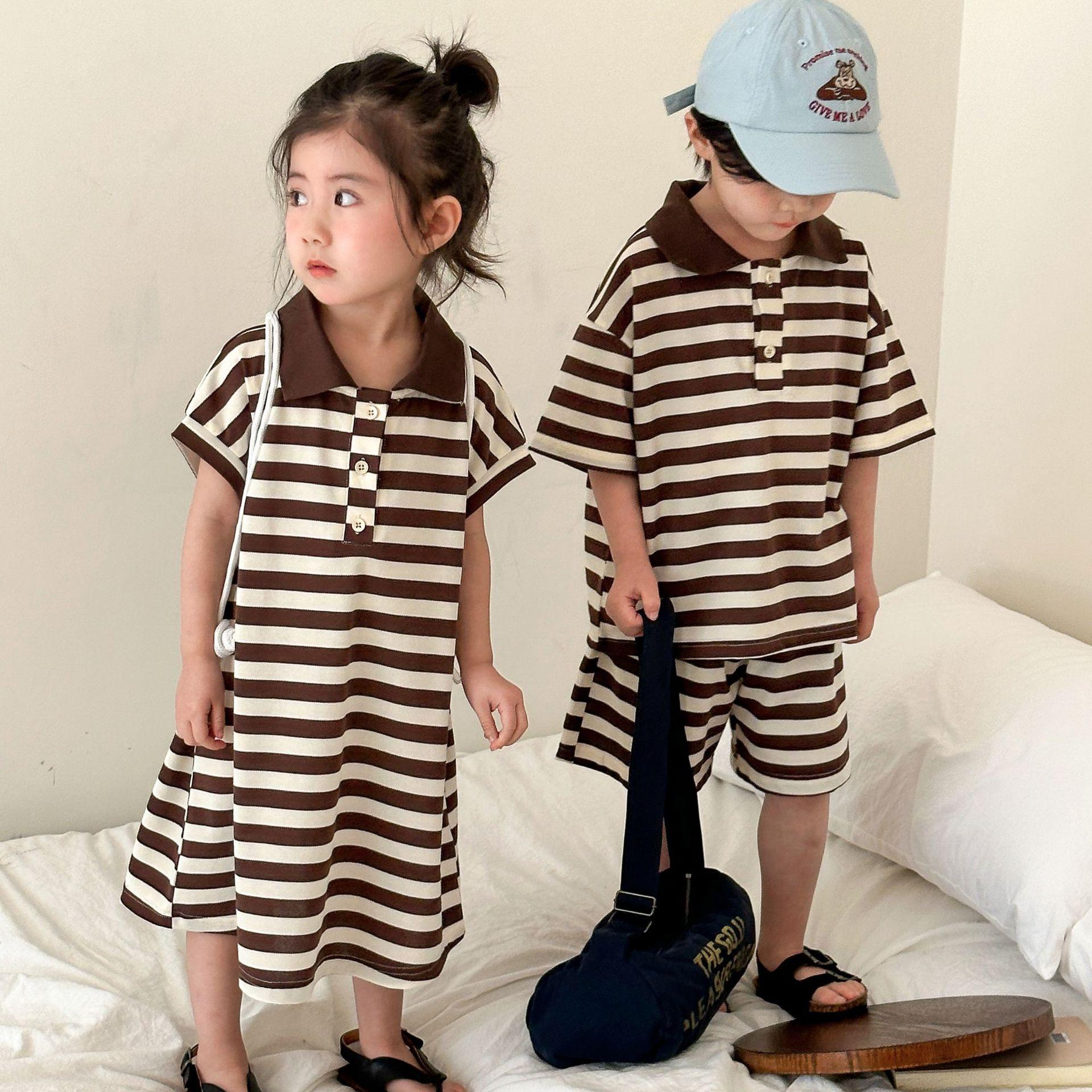 

Baby and Toddler Striped Polo Dress Set - Summer Sibling Outfit 140cm
