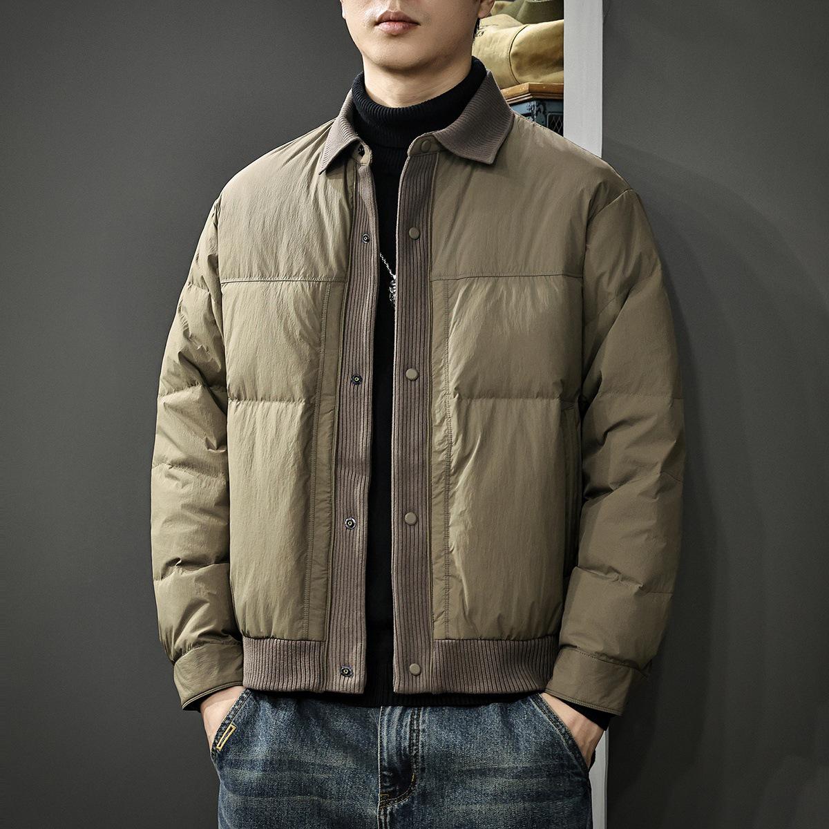 Men s 2025 Trendy Lightweight White Duck Down Puffer Jacket - Windproof, Loose Fit & Lapel Design 2XL (160-180 jin)