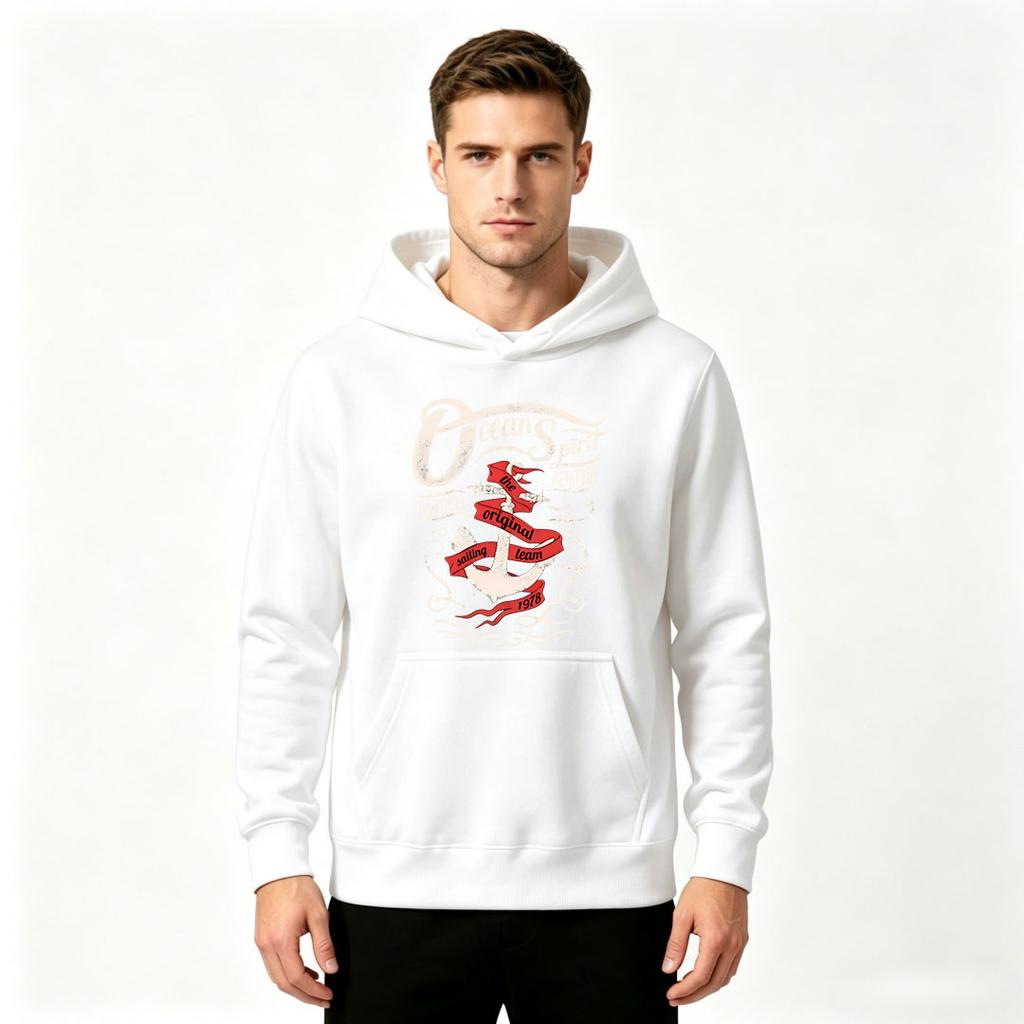 Men's Ocean Spirit Nautical Anchor Print Pullover Hoodie Casual Sailing Team 1978 Graphic Sweatshirt