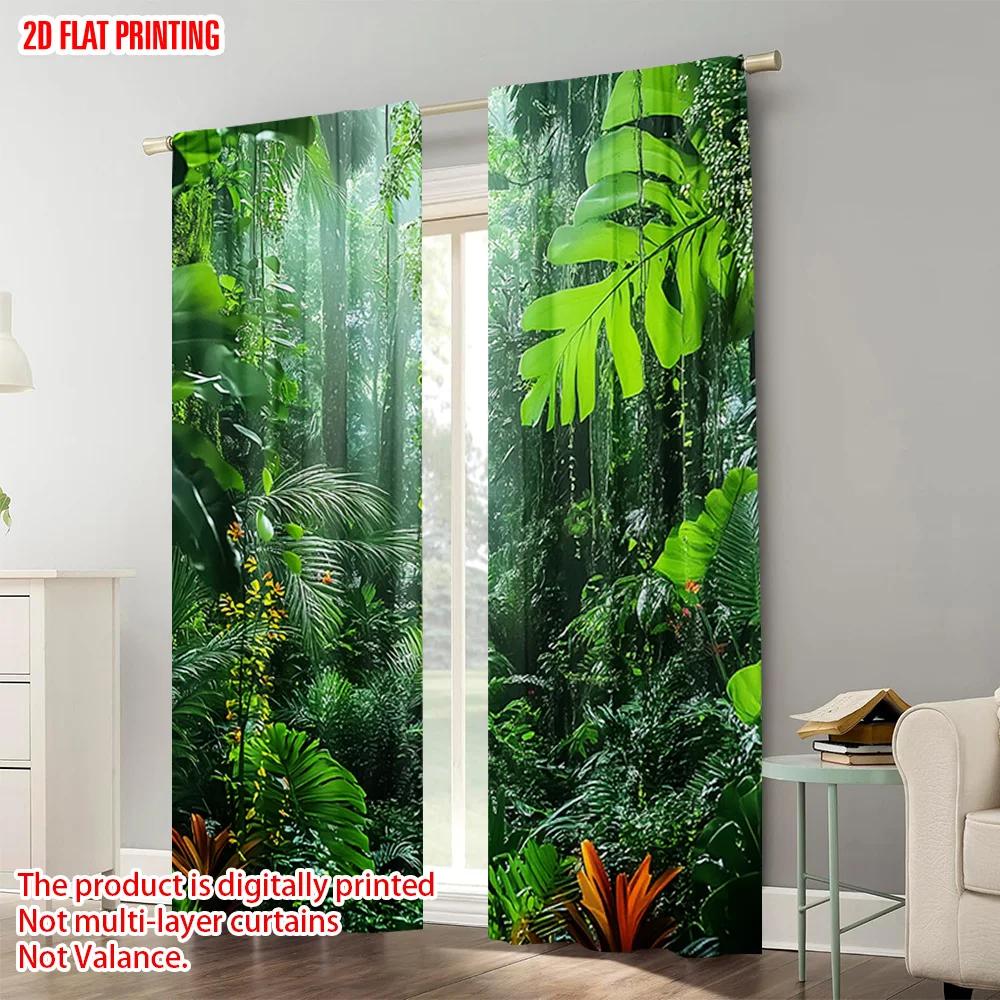 2pcs   plane printing Print Curtains Tropical Rainforest Landscape Versatile Fabric (without rod) Outdoor Decorations Use for