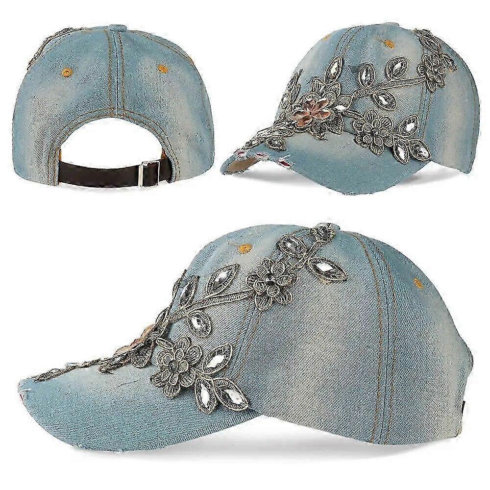 Outdoor Women Hat Rhinestone Flower Sports Baseball Cap Cowboy Sun Hat 25-26