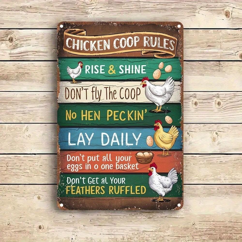 Vintage Chicken Tin Sign Farmhouse Wall Decor Metal Art
