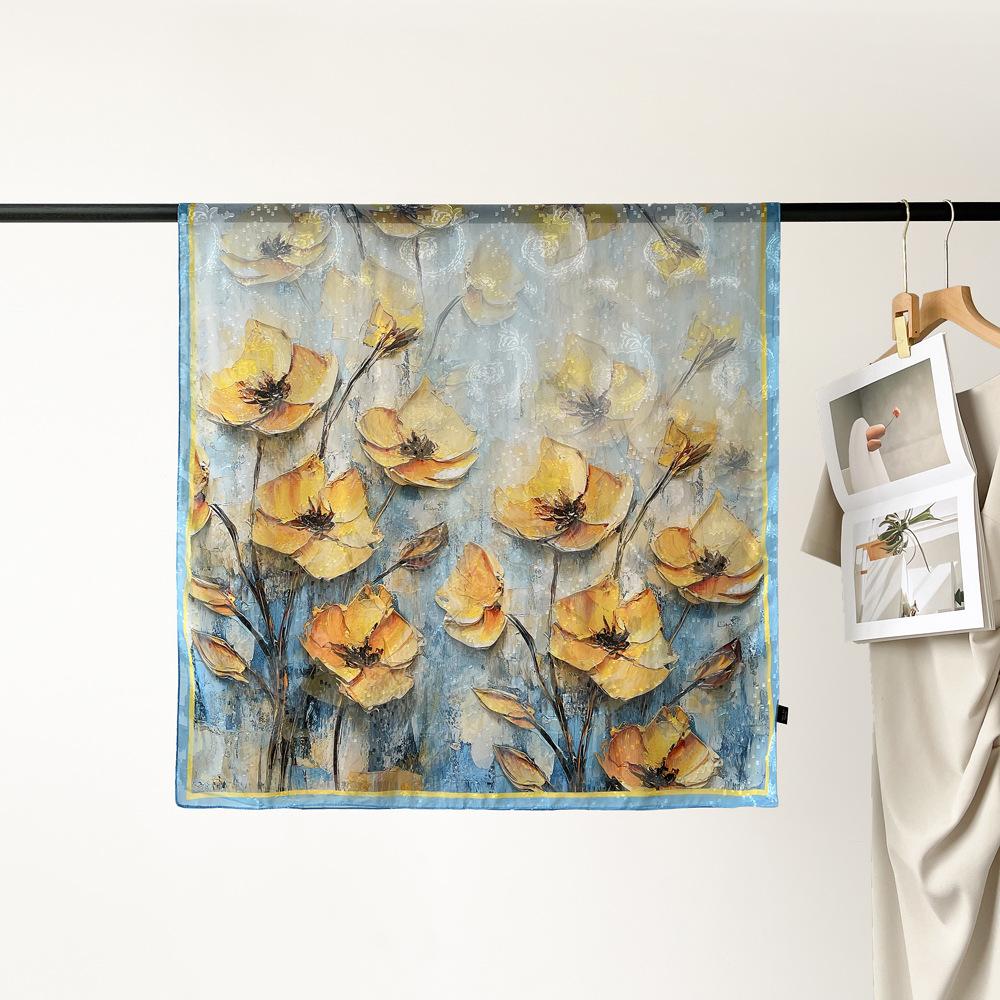 

Весенний длинный шарф для женских путешествий Длинный шарф Сатиновый Ажурный принт Шаль Солнцезащитный шарф Шарф Шаль One Size