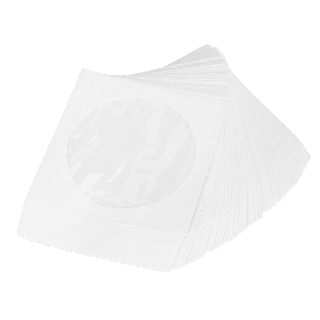 100Pcs CD Sleeves 4.9in Wide Clear Window Dustproof Thick Reusable CD Envelopes for 12cm 4.7in DVD Discs