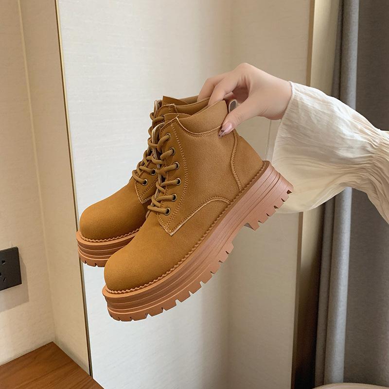 Women's Lace Up Combat Boot Outdoor Chunky Platform Lug Sole Short Boots Fall Winter Ankle Booties for Women Non Slip PU Leather Hiking Boot Shoes