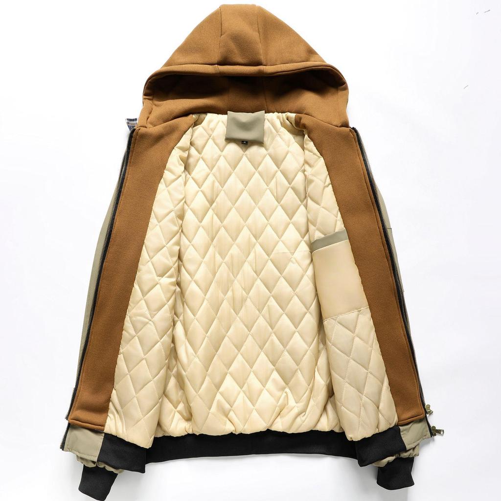 2025 New Quilted Men's Hoodie Jacket - Stylish Spring to Winter Faux Two-Piece Design