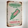 Vintage Coiningham's Corn Meal Metal Sign, Rustic Weathered Tin Sign with Corn Cob Graphic, Wall Decor for Home, Bar, Pub, 5 LBS
