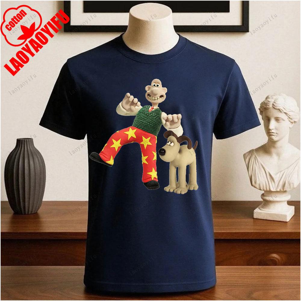 Wallace und Gromit Bedruckte T-Shirts Tops Cartoon und Anime Bedrucktes T-Shirt Wochenende Retro Grafik-Tee Vintage Ästhetik
