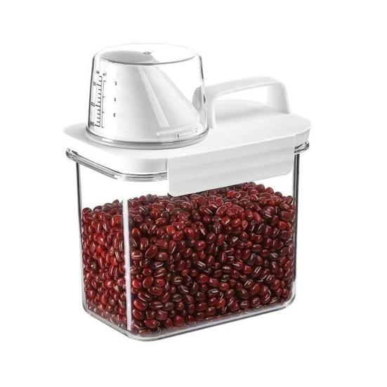Luftdichter Lebensmittelaufbewahrungsbehälter Kunststoff Küchen Organizer Behälter mit Ausgießnase und Messbecherdeckel für Trockenfutter Reis Zucker Tierfutter