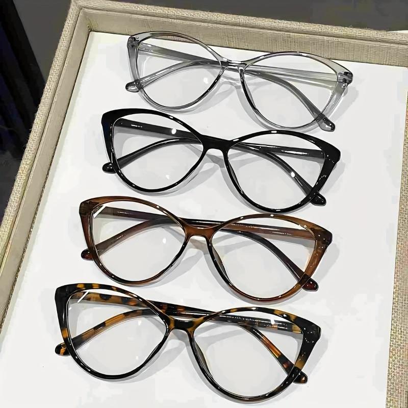 4PCS Cat's Eye Fashion Glasses Transparent Lens Women's Decorative Glasses Fashionable Daily Wear