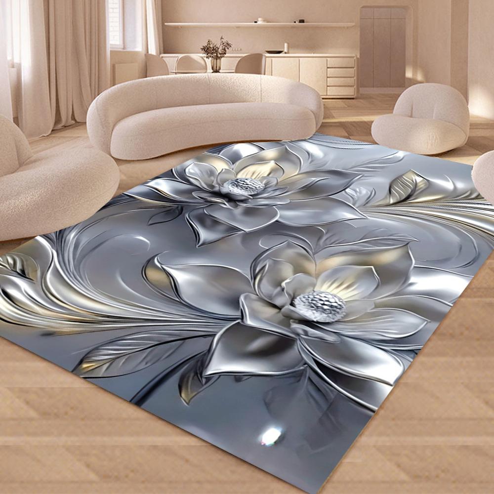 

Розкішний килимок з квітковим візерунком, килим з антиковзною гумовою основою, килим з діамантовим дорогоцінним каменем для сучасної прикраси будинку, 3D килимок для вітальні 120x160cm