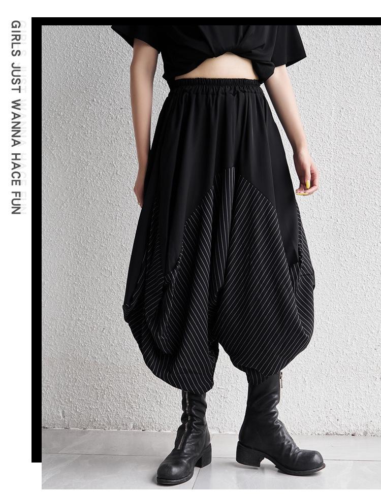 2025 Summer Striped Patchwork Loose-Wear Women's Wide-Leg Cropped Drop-Crotch Pants