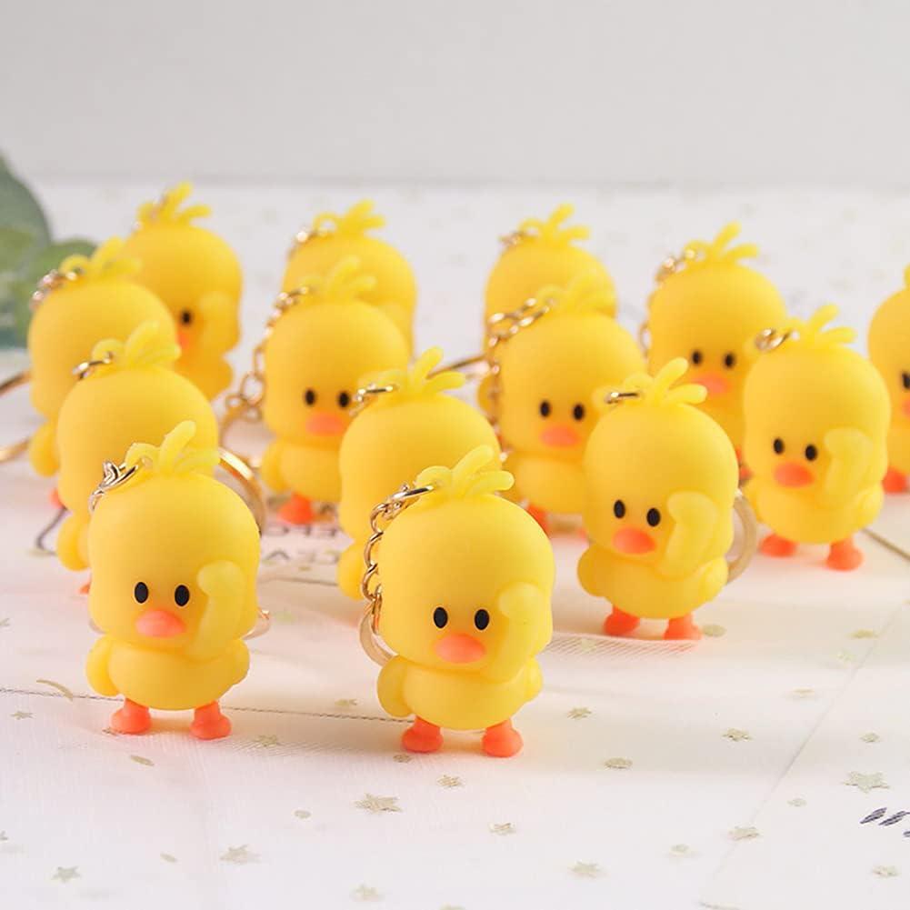 10 Pcs Yellow Rubber Ducky Keychains Duck Key Chains Mini Cute Novelty Key Rings Bag Pendants Car Pendants with Yellow Duck for Kids