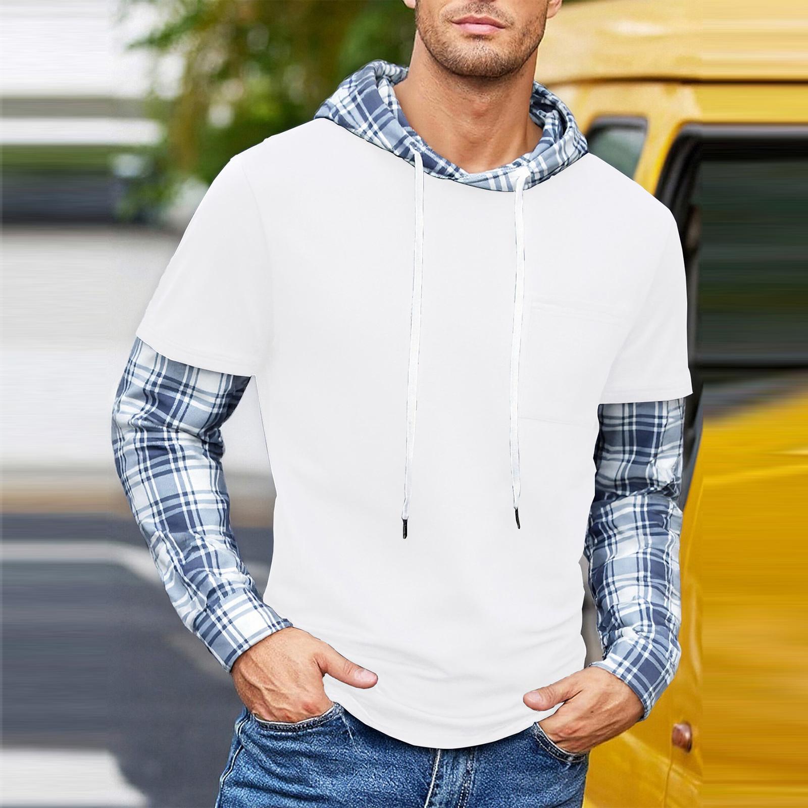 Мужская толстовка-худи с длинным рукавом 2 в 1 с клетчатым принтом в стиле хип-хоп XL белый