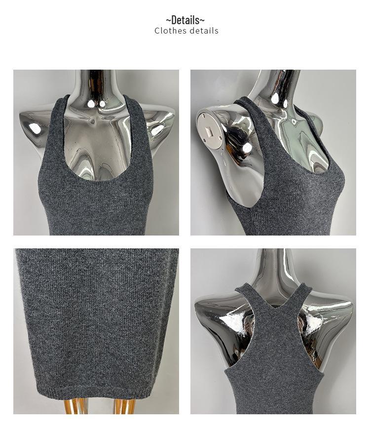 Korean Dongdaemun Slimming Waist-Cinching Sleeveless Knit Dress for Women