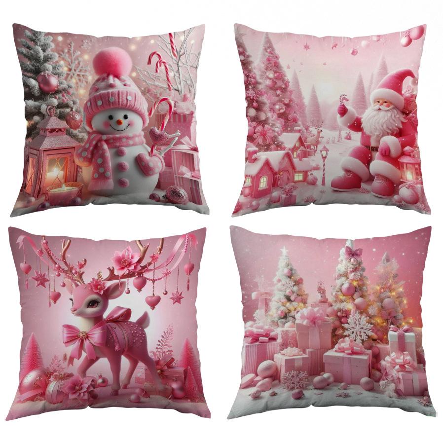 Weihnachts-Kissenbezug mit Weihnachtsmann-Druck Polyester Kissen Sofadekoration Kissenbezug Weihnachtsgeschenk
