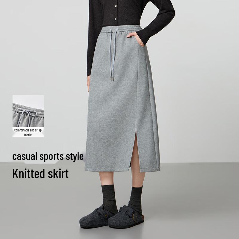 FivePlus Women s High-Waist Solid Color Slit A-Line Skirt L