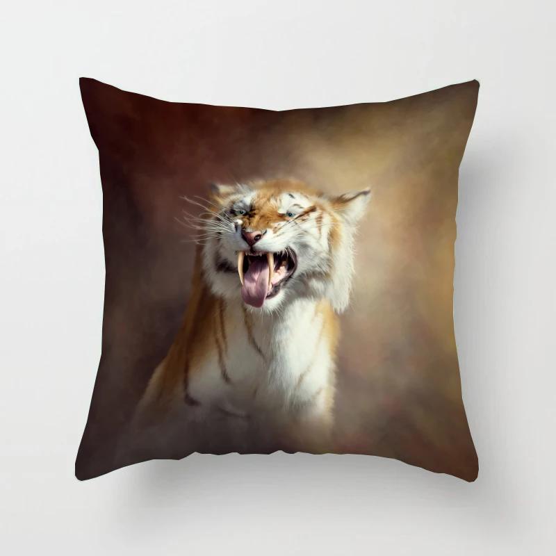 Tiger Series Printing Pattern Decoration Home Pillowcase Square Office  Cushion Cover