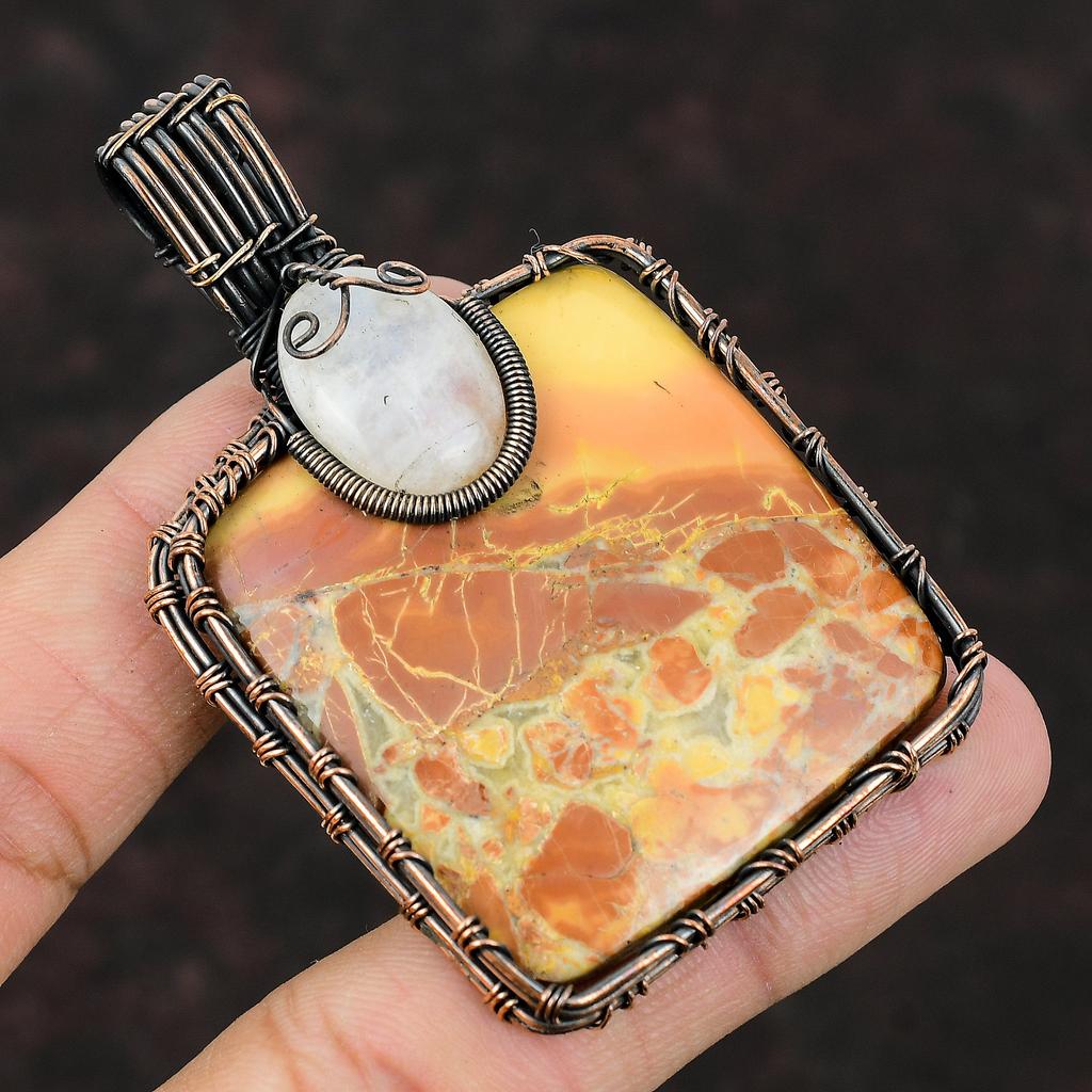 Maligano Jasper Copper Pendant Wire Wrapped Pendant Rainbow Moonstone Gemstone Jewelry Handmade Pendant Copper Wire Jewelry Anniversary Gift