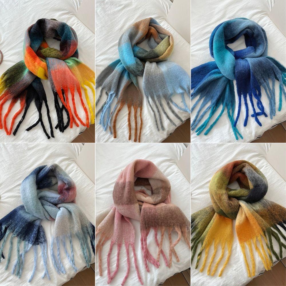 

220x50cm Knitted Scarf Wool Thickened Shawl Thermal Neck Warmer for Women Girls Maiden сірий
