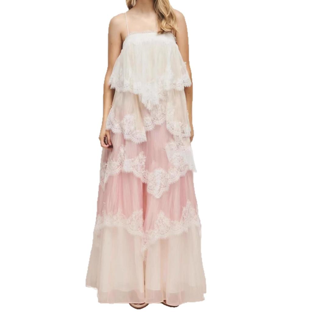 Strapless Lace Patchwork Layered Camisole Dress for Spring/Summer