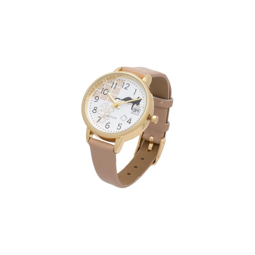 Fieldwork Women s Analog Watch Beige Leather Strap Calendar Cat Design ST295-1